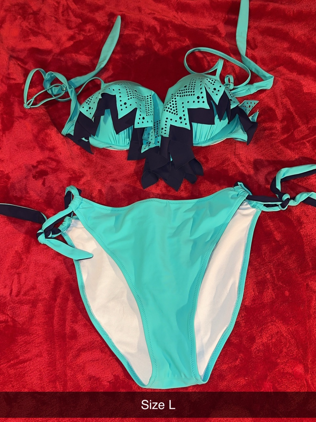 Amazon Turquoise And Navy Fringe Bikini Set